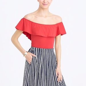 J. Crew Factory Tops - J.Crew Off the Shoulder Red Bodysuit J. Crew Factory Tops - J.Crew Off the Shoulder Red Bodysuit